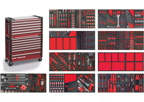 Set di utensili XXL composto da 1299 pezzi nel carrello portautensili GWB307 e nella cassetta portautensili GTB306
