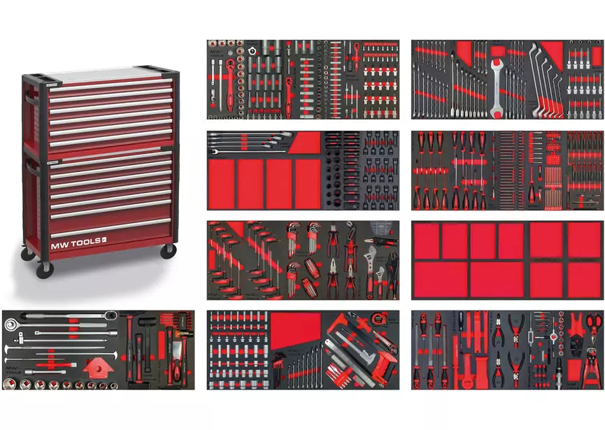 Set di utensili XXL composto da 1299 pezzi nel carrello portautensili GWB307 e nella cassetta portautensili GTB306